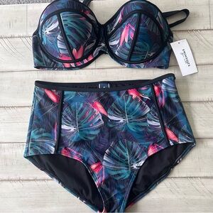 Swimsuits For All Tropical Print Bikini - Black and Pink